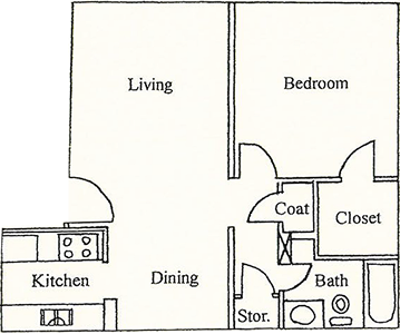 One Bedroom - One Bath - 584 Sq.Ft.*
