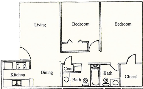 Two Bedroom - Two Bath - 845 Sq.Ft.*